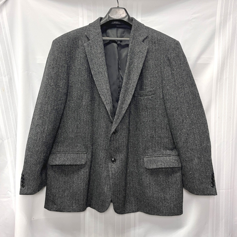 Barrington Mens 52R Grey Herringbone 100% Wool Blazer Sport Coat Tweed Heritage